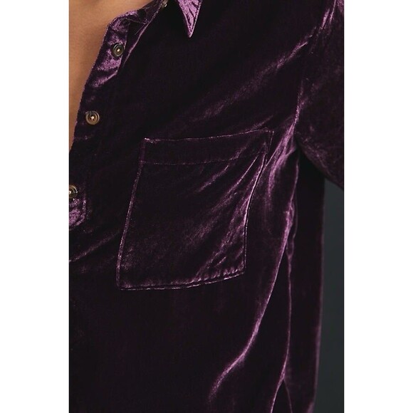 Anthropologie Pilcro Women Shirt Medium Relaxed Velvet Purple Buttondown - Picture 2 of 10